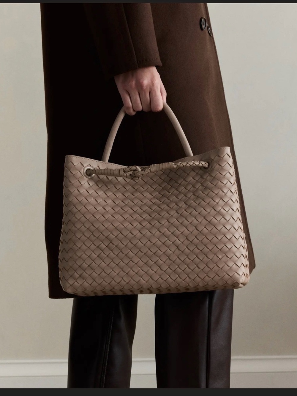 Romy Handwoven Satchel -Taupe Leather Shoulder Bag - Picture 5 of 6